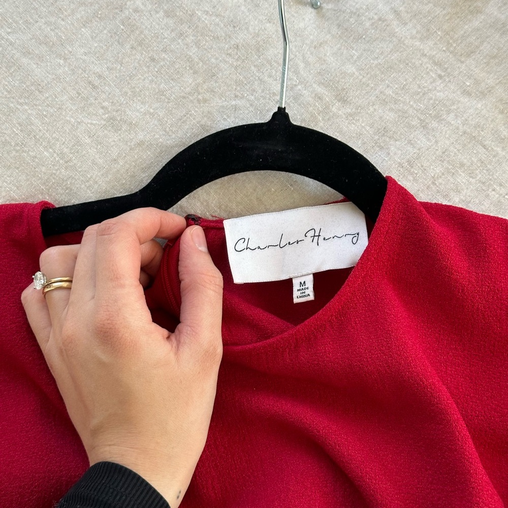 Chandler Henry Red Tie-Waist MIDI Dress - Picture 3 of 8